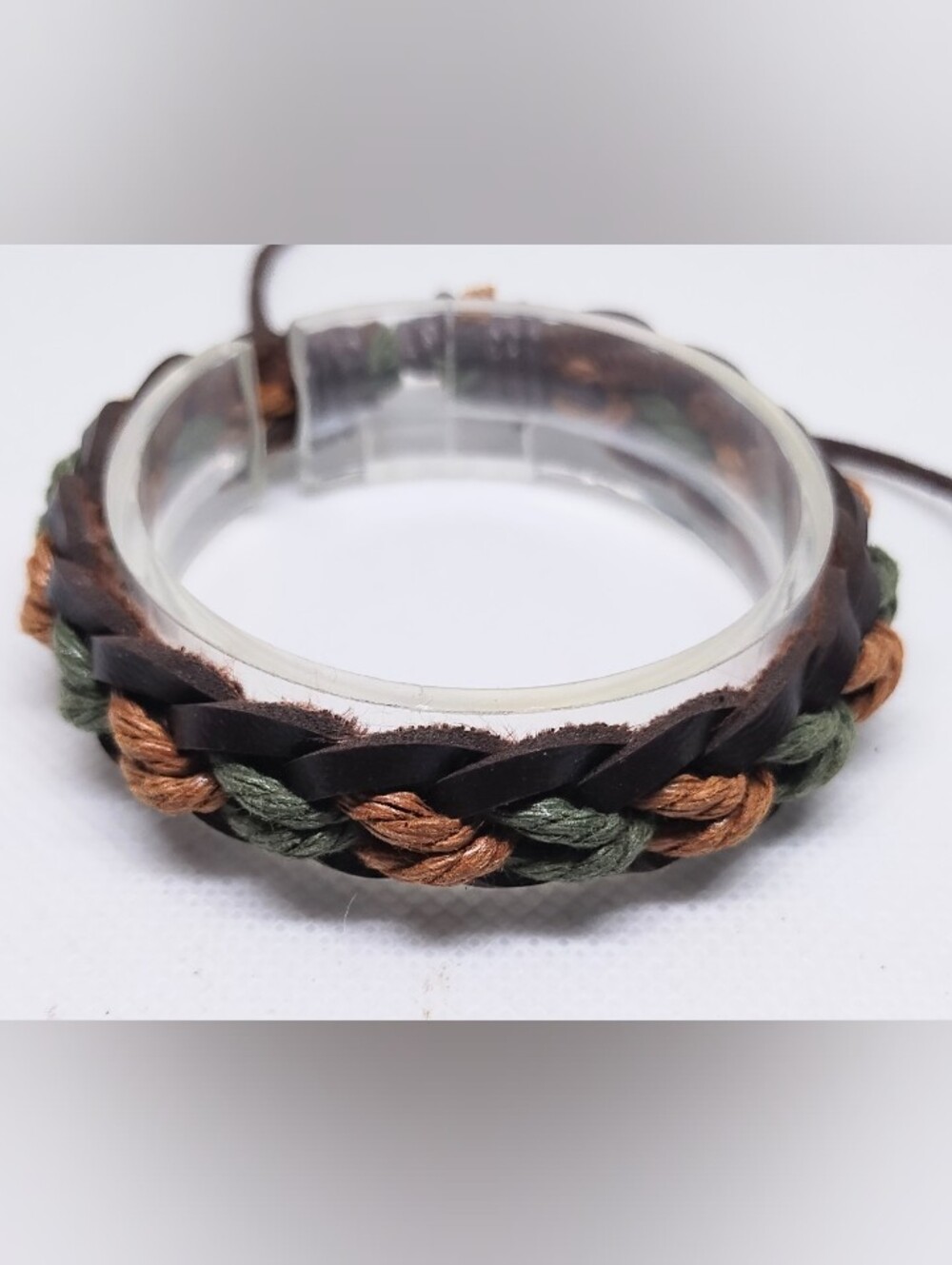 Men's Bracelet Leather Braided Brown Green Jewelry New G28